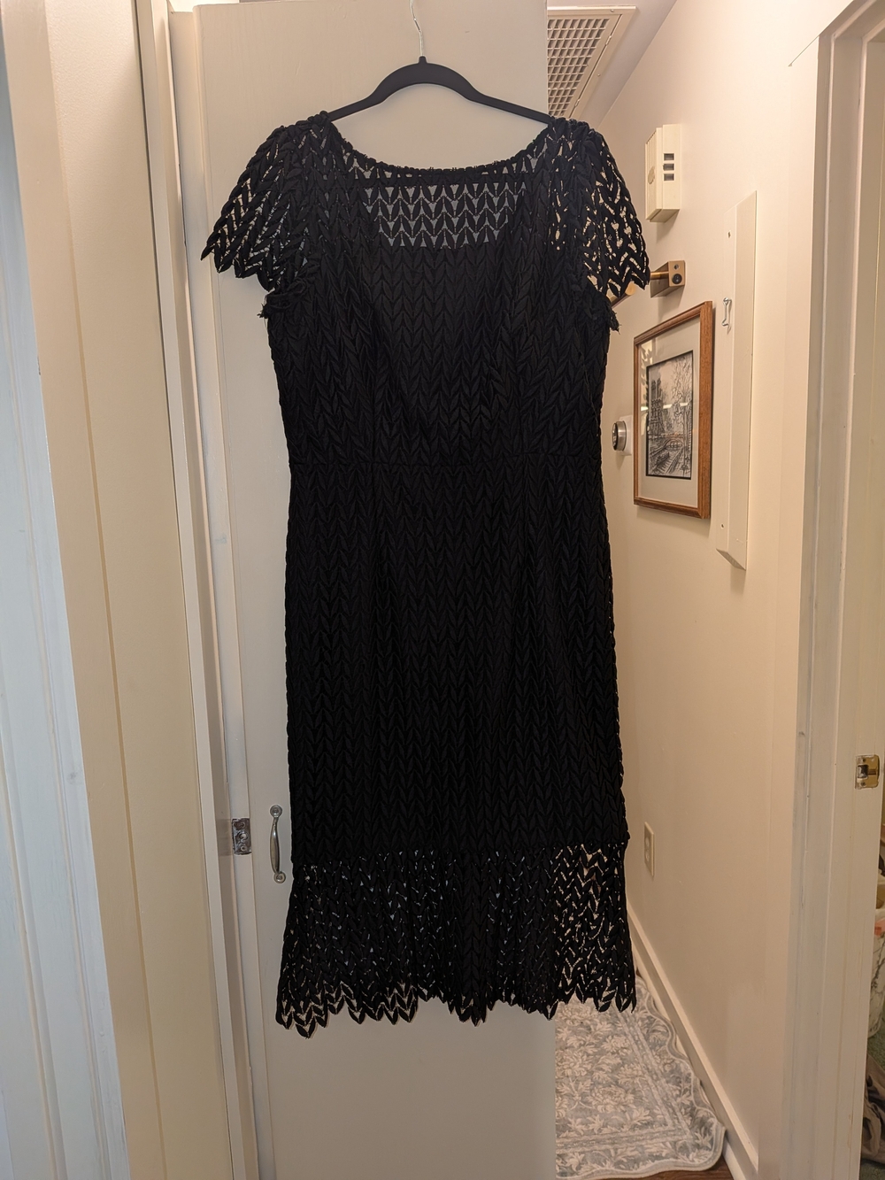 Kay Unger Black Lace Midi Dress Size 14